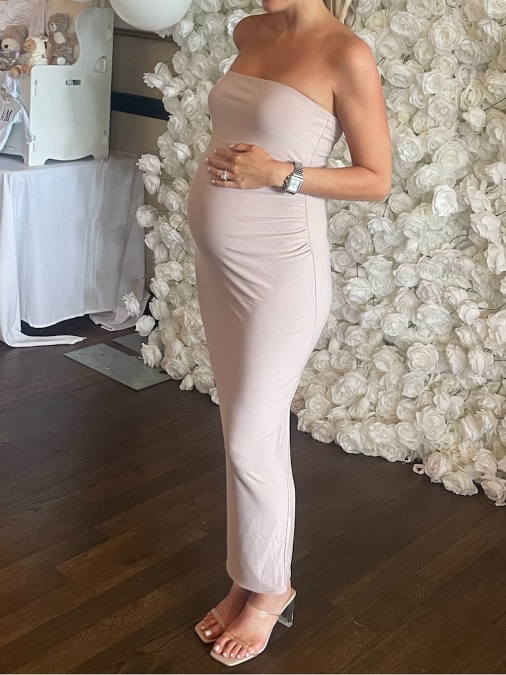 Neutral Cream Strapless Maternity Dress - Perfect Party Dress